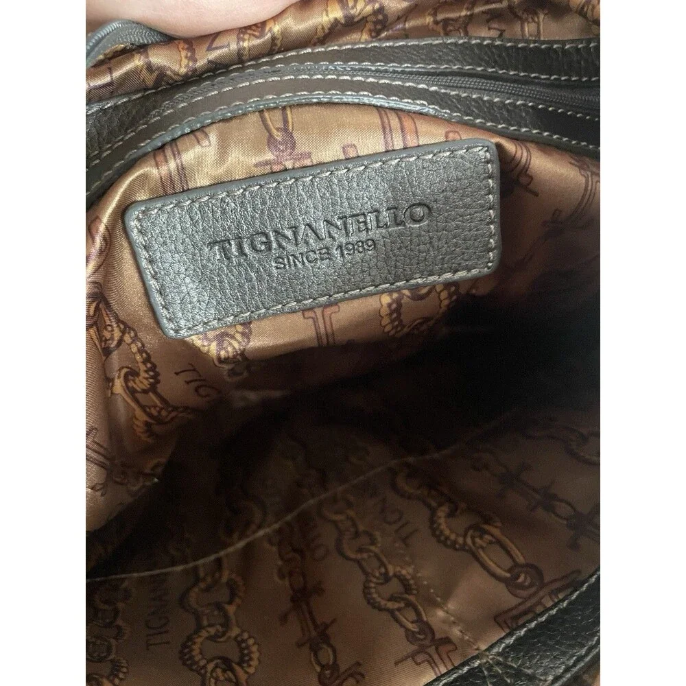 NWT Tignanello Gray Pebbled Leather Hobo Shoulder Bag Braided Buckle Pocket Y2K